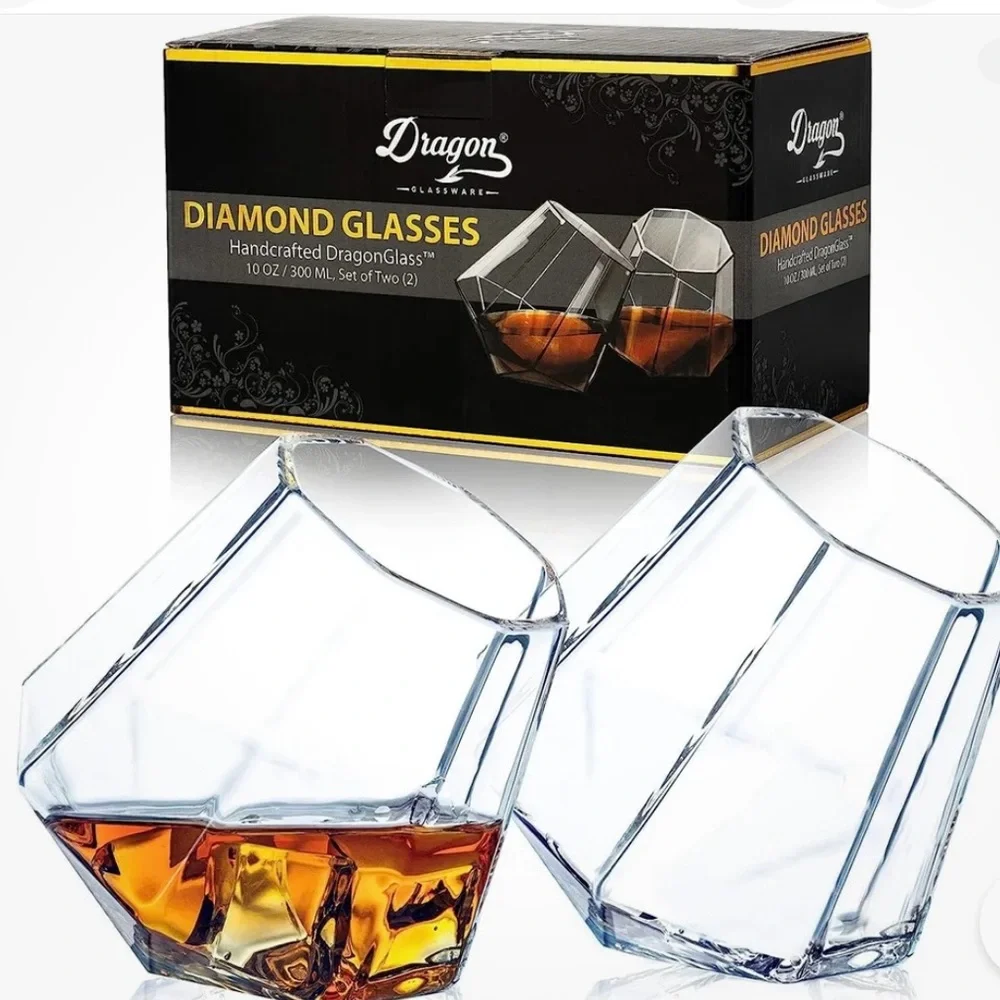 NIB Dragon Diamond Glasses set of two 10 ounce cocktail adult beverage glasses